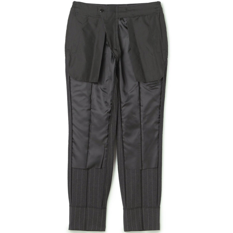 ブラックライン 【SLIM TAPERED_2】【秋冬】2釦シングルスリーピーススーツ 0タック/グレー×ストライプ/ウエストシャーリング/4S SUSTAINABILITY&ECOLOGY FABRIC/※パンツ裾上げ済仕様 グレー濃色