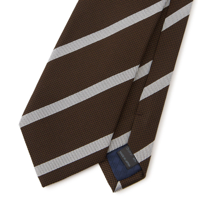 ブラックライン 【BLACK LINE】シルクコットンストライプネクタイ 7.5cm幅/ブラウン×シルバー/ITALIAN FABRICS その他