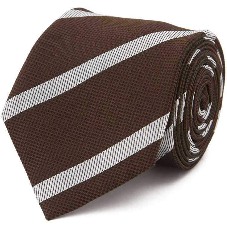 ブラックライン 【BLACK LINE】シルクコットンストライプネクタイ 7.5cm幅/ブラウン×シルバー/ITALIAN FABRICS その他