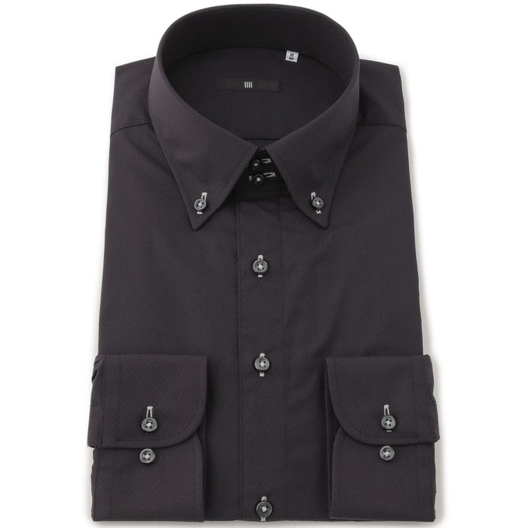 SUIT SELECT　アウトレット 【WEB限定/OUTLET/汚れ・キズ等有】【BLACK LINE】【形態安定】ボタンダウンドレスワイシャツ/ブラック×ドビーツイル 黒