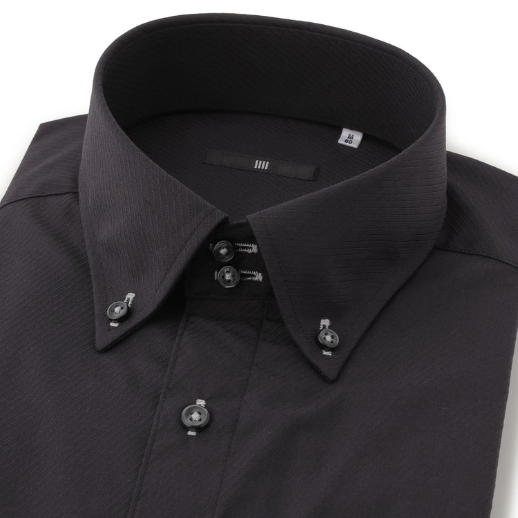 SUIT SELECT　アウトレット 【WEB限定/OUTLET/汚れ・キズ等有】【BLACK LINE】【形態安定】ボタンダウンドレスワイシャツ/ブラック×ドビーツイル 黒