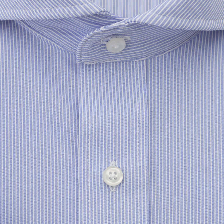 ブラックライン 【発送在庫あり】【BL/半袖】ホリゾンタルワイドワイシャツ/ブルー×ホワイトストライプ/「4S」スーパーノンアイロン・ストレッチ 青中間