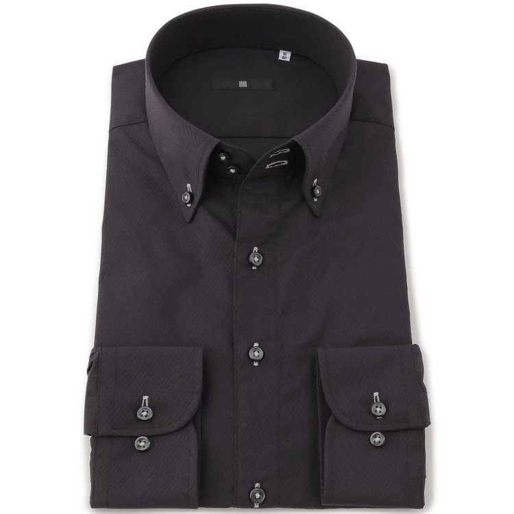 SUIT SELECT　アウトレット 【WEB限定/OUTLET/汚れ・キズ等有】【BLACK LINE】【形態安定】ボタンダウンドレスワイシャツ/ブラック×ドビーツイル 黒