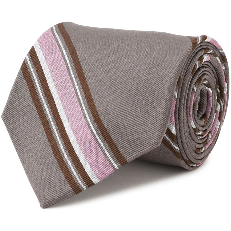 シルバーライン 【SILVER LINE】シルクストライプネクタイ 8.0cm幅/ブラウン×ダークブラウン×ピンク その他