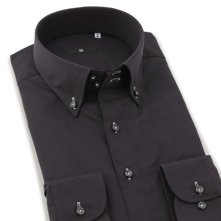 SUIT SELECT　アウトレット 【WEB限定/OUTLET/汚れ・キズ等有】【BLACK LINE】【形態安定】ボタンダウンドレスワイシャツ/ブラック×ドビーツイル 黒