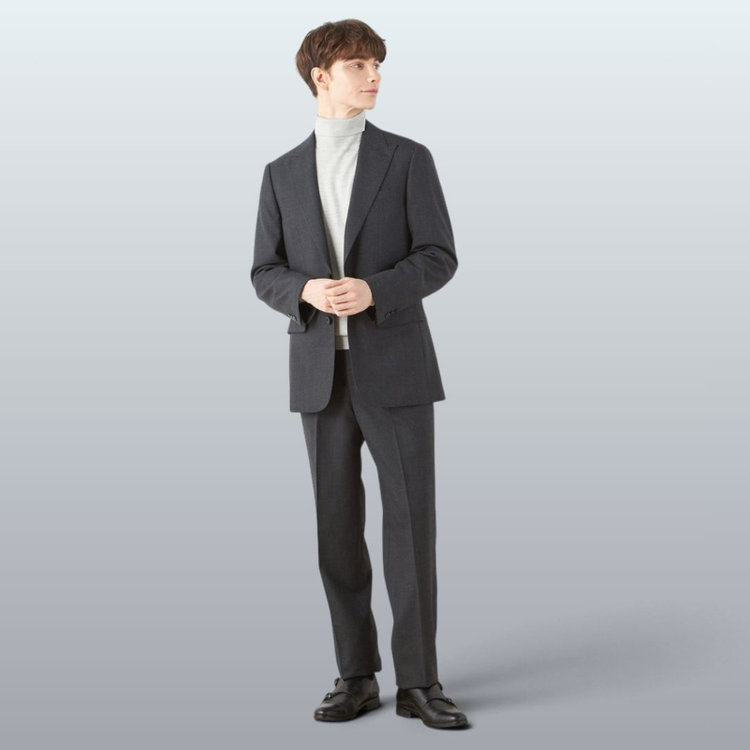 ソノタ 【発送在庫あり】【WIDE PANTS SUIT】【秋冬】1タックワイドシルエットパンツ/ダークグレー×グレンチェック/NEW ZEALAND WOOL MIX/※裾上げ必要 グレー中間