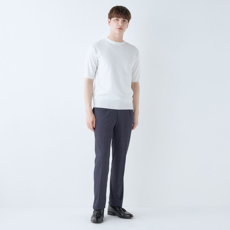 SUIT SELECT　アウトレット 【WEB限定/OUTLET/汚れ・キズ等有】【RBC】【5分袖】コットンブレンドクルーネックニット/ホワイト/マシンウォッシャブル オフホワイト
