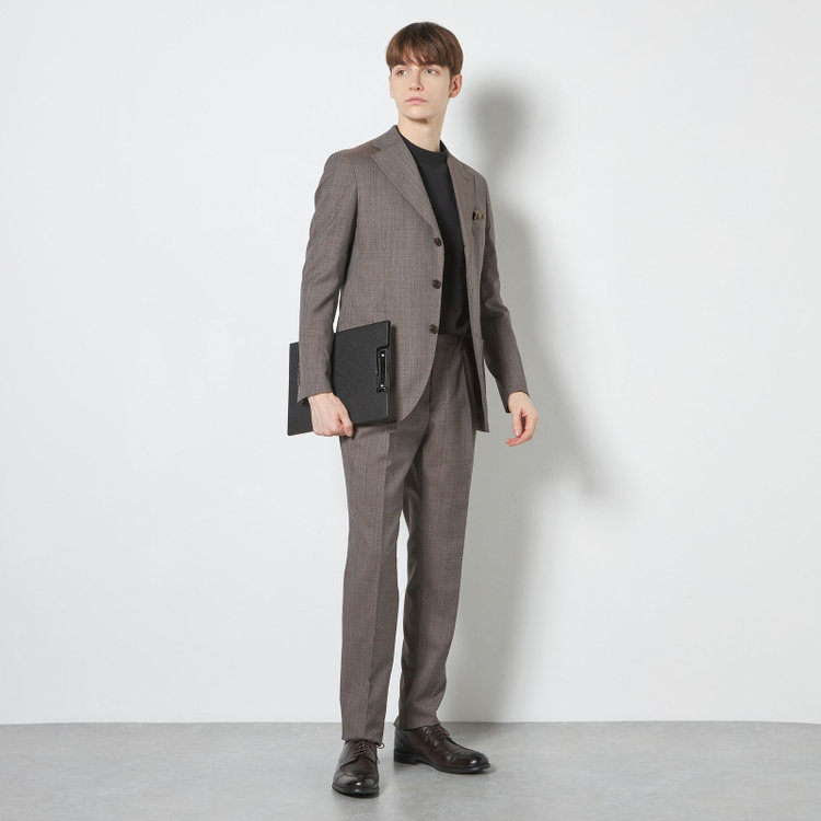 シルバーライン 【CLASSICO TAPERED】【春夏】3釦段返りシングルスーツ 2タック/ブラウン/パッチポケット/ウエストムーブ/MARZOTTO/※裾上げ必要 茶中間