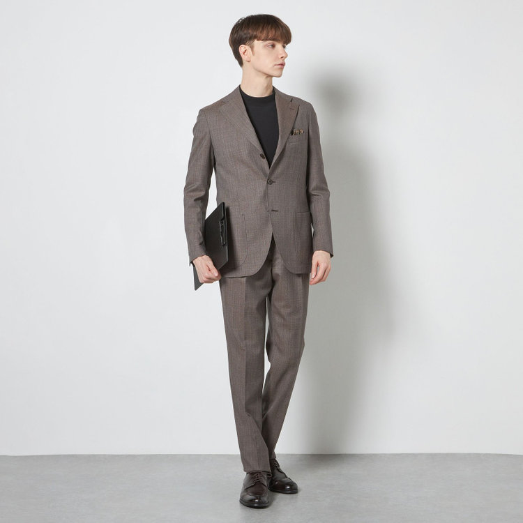 シルバーライン 【CLASSICO TAPERED】【春夏】3釦段返りシングルスーツ 2タック/ブラウン/パッチポケット/ウエストムーブ/MARZOTTO/※裾上げ必要 茶中間