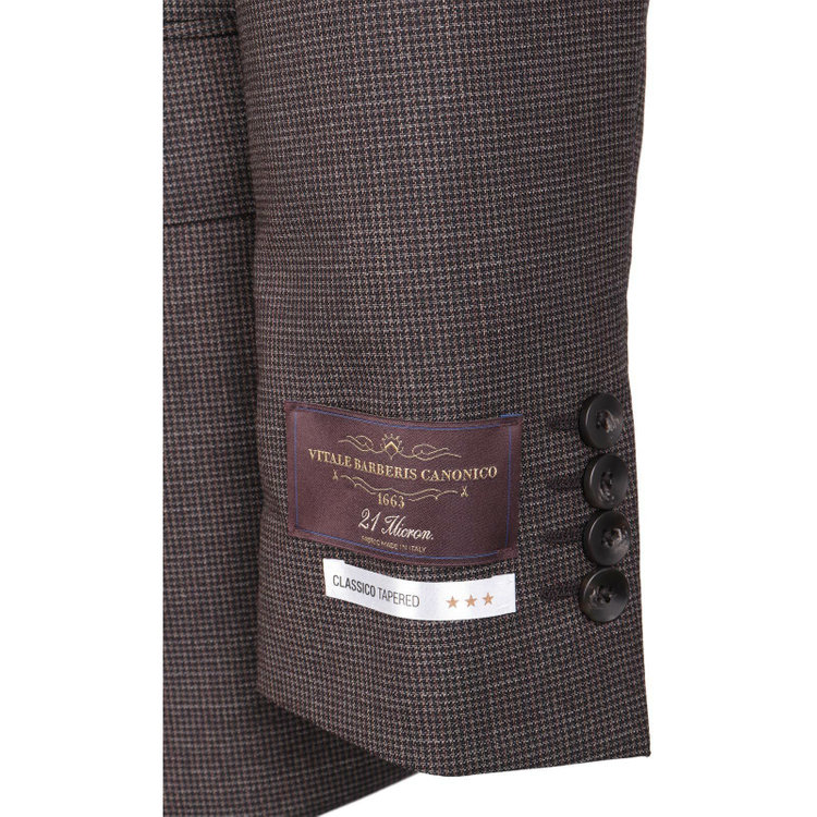 スーツセレクト 【発送在庫あり】【CLASSICO TAPERED】【春夏】2釦シングルスーツ 1タック/ブラウン＆ブラック×ハウンドトゥース/CANONICO 1663 fabric made in italy ブラウン系(茶)