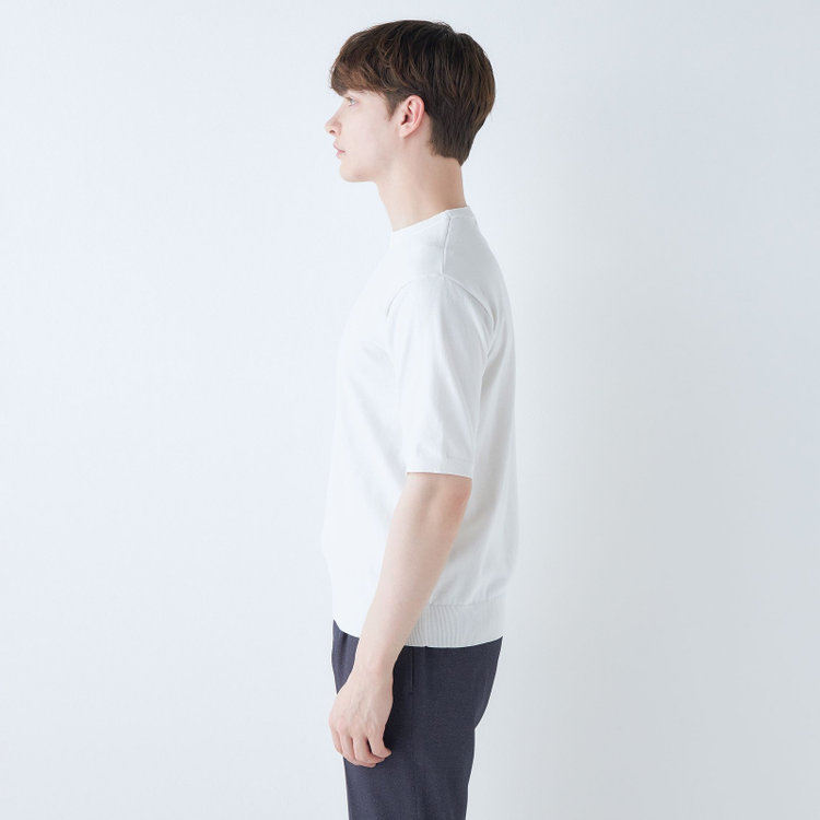 SUIT SELECT　アウトレット 【WEB限定/OUTLET/汚れ・キズ等有】【RBC】【5分袖】コットンブレンドクルーネックニット/ホワイト/マシンウォッシャブル オフホワイト