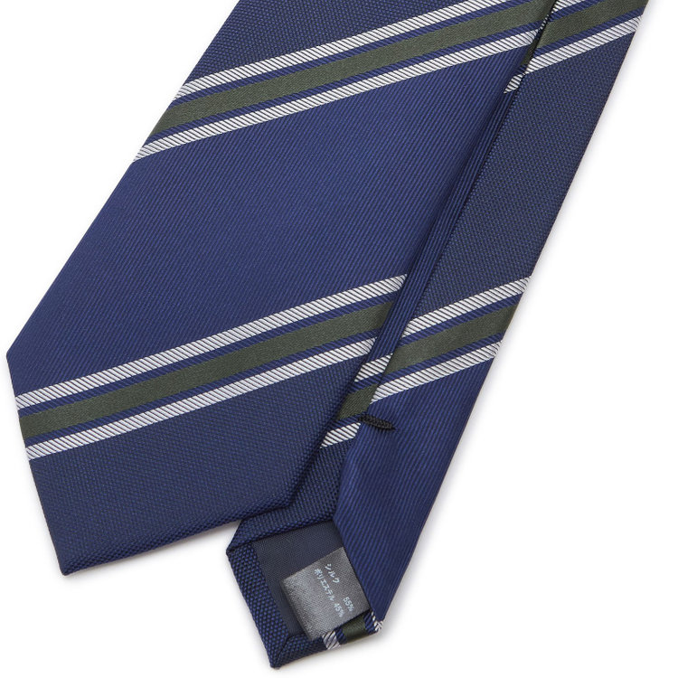 ブラックライン 【BLACK LINE】シルクブレンドストライプネクタイ 7.5cm幅/ネイビー×グリーン その他