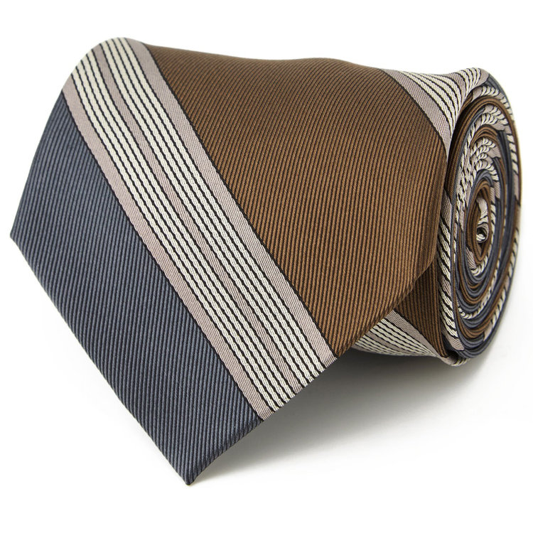 シルバーライン 【SILVER LINE】シルクストライプネクタイ 8.5cm幅/ブラウン×グレー/Finest fabrics by COMO ITALY その他