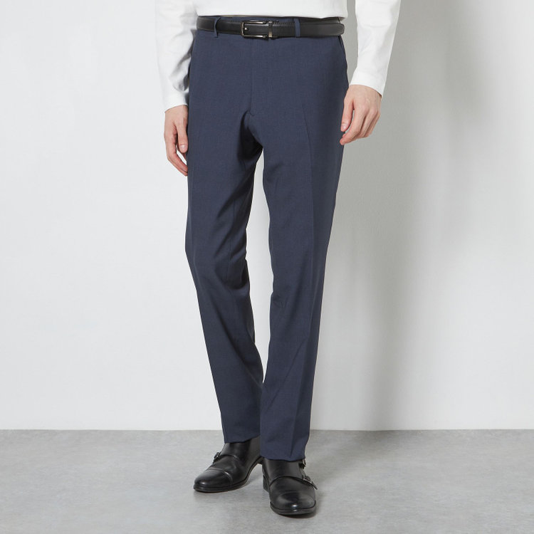 ブラックライン 【SLIM TAPERED】【春夏】0タックテーパードパンツ/ネイビー×グレンチェック/ウエストシャーリング/4S SUSTAINABILITY&ECOLOGY FABRIC「ウォッシャブル」「ストレッチ」/※裾上げ済仕様 紺中間
