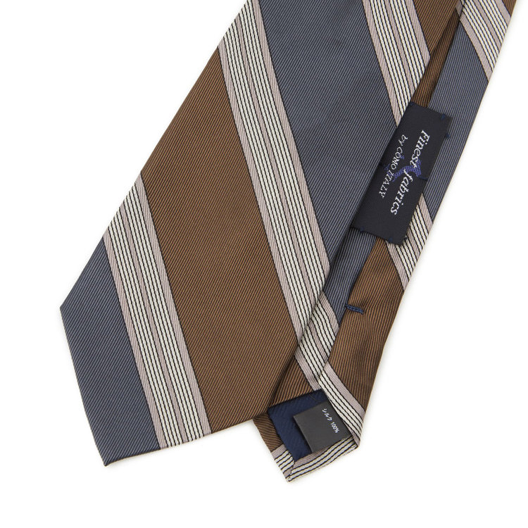 シルバーライン 【SILVER LINE】シルクストライプネクタイ 8.5cm幅/ブラウン×グレー/Finest fabrics by COMO ITALY その他
