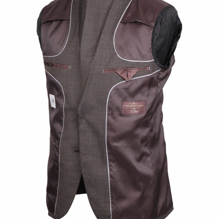 スーツセレクト 【発送在庫あり】【CLASSICO TAPERED】【春夏】2釦シングルスーツ 1タック/ブラウン＆ブラック×ハウンドトゥース/CANONICO 1663 fabric made in italy ブラウン系(茶)