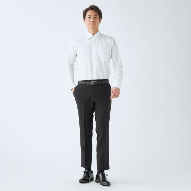 ブラックライン 【WEB限定】【発送在庫あり】【SLIM TAPERED】【年間】ウォッシャブル0タックテーパードパンツ/ブラック/ウエストシャーリング仕様/裾上げ済仕様 黒