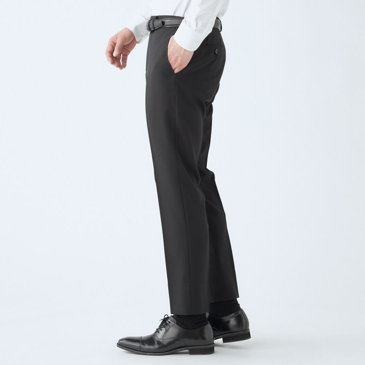 ブラックライン 【WEB限定】【発送在庫あり】【SLIM TAPERED】【年間】ウォッシャブル0タックテーパードパンツ/ブラック/ウエストシャーリング仕様/裾上げ済仕様 黒