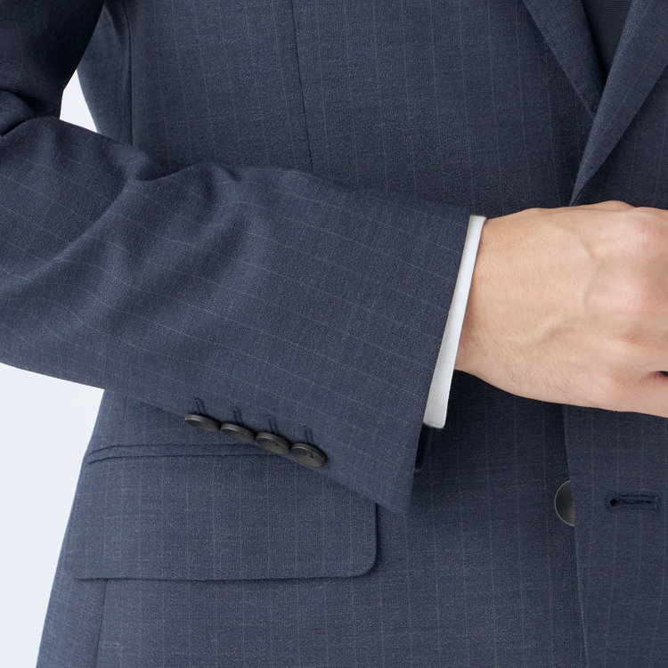 シルバーライン 【発送在庫あり】【CLASSICO TAPERED】【年間】スペアパンツ付き/2釦シングルスーツ 1タック/ネイビー×ストライプ/ウエストシャーリング仕様/ウォッシャブル/※裾上げ必要 青中間