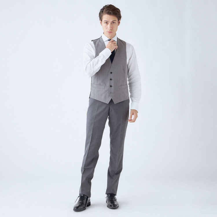 ブラックライン 【SLIM TAPERED_2】【年間】2釦シングルリバーシブルスリーピーススーツ 0タック/グレー/NEW ZEALAND WOOL MIX/※裾上げ必要 グレー中間