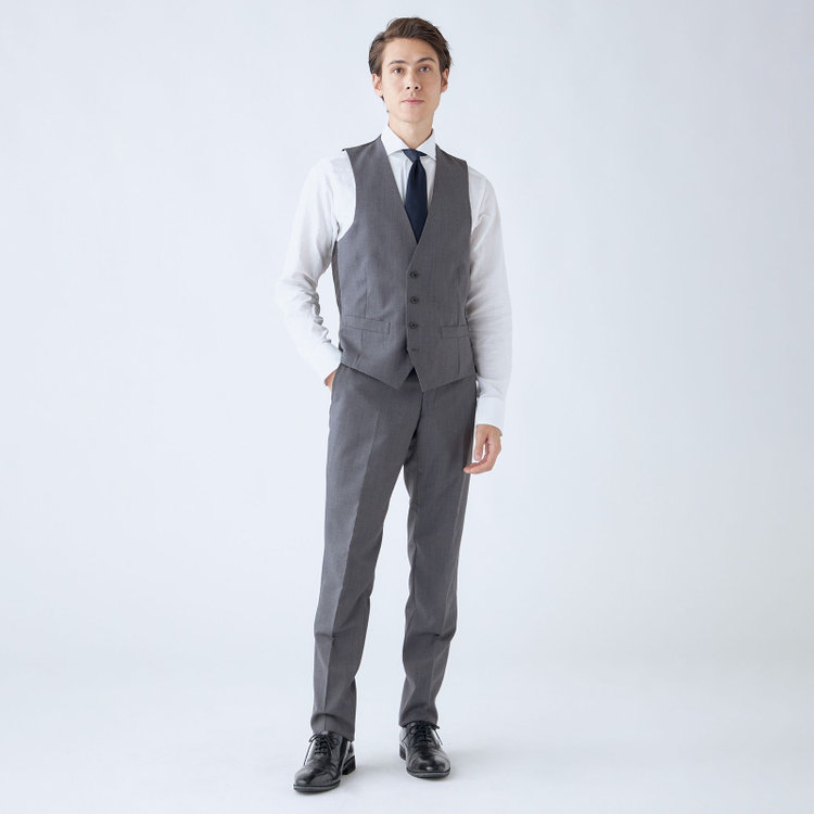 ブラックライン 【SLIM TAPERED_2】【年間】2釦シングルリバーシブルスリーピーススーツ 0タック/グレー/NEW ZEALAND WOOL MIX/※裾上げ必要 グレー中間