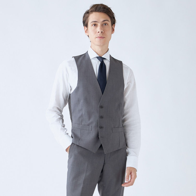 ブラックライン 【SLIM TAPERED_2】【年間】2釦シングルリバーシブルスリーピーススーツ 0タック/グレー/NEW ZEALAND WOOL MIX/※裾上げ必要 グレー中間