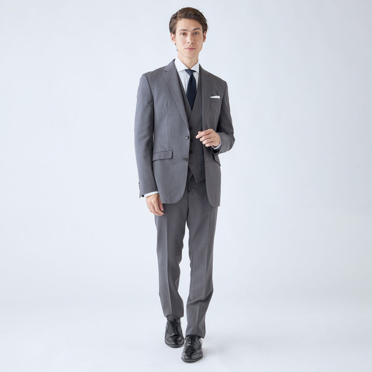 ブラックライン 【SLIM TAPERED_2】【年間】2釦シングルリバーシブルスリーピーススーツ 0タック/グレー/NEW ZEALAND WOOL MIX/※裾上げ必要 グレー中間