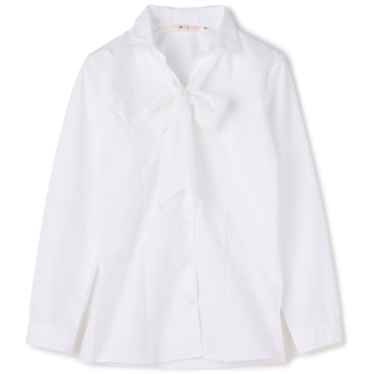 ソノタ 【SUIT SELECT×Samantha Thavasa】【長袖】リボン&フリル取り外しスキッパー/ホワイト×ドビーストライプ 白