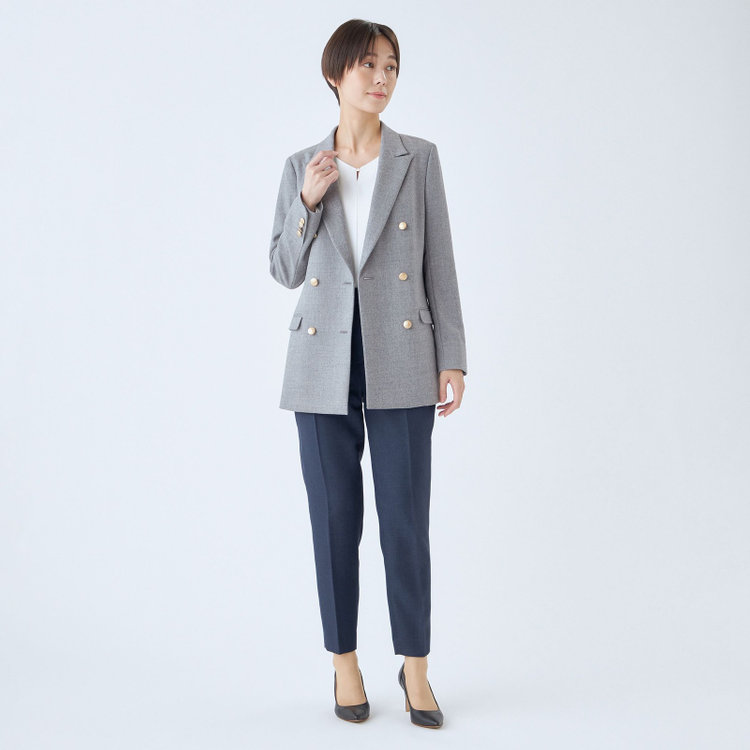 シルバーライン 【発送在庫あり】【SL】【秋冬】ウール6釦2掛けダブルジャケット/グレー/ゴールド釦/ヨコストレッチ グレー淡色