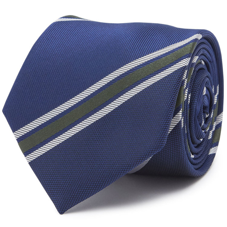 ブラックライン 【BLACK LINE】シルクブレンドストライプネクタイ 7.5cm幅/ネイビー×グリーン その他