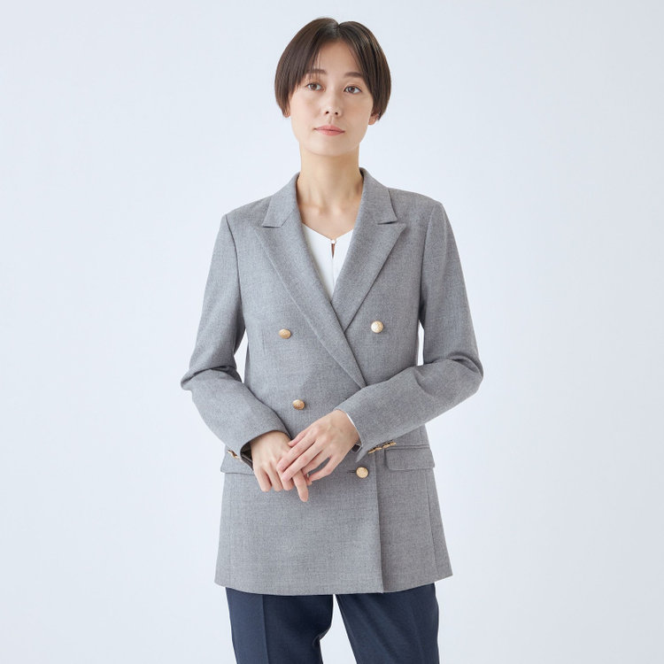 シルバーライン 【発送在庫あり】【SL】【秋冬】ウール6釦2掛けダブルジャケット/グレー/ゴールド釦/ヨコストレッチ グレー淡色