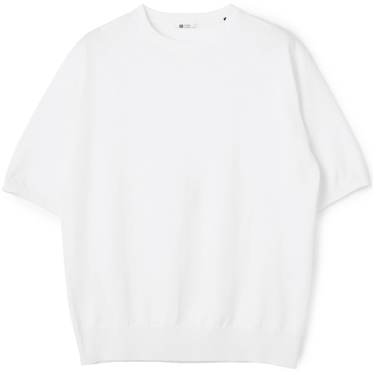 SUIT SELECT　アウトレット 【WEB限定/OUTLET/汚れ・キズ等有】【RBC】【5分袖】コットンブレンドクルーネックニット/ホワイト/マシンウォッシャブル オフホワイト