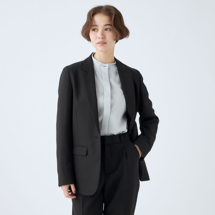 シルバーライン 【SL】【秋冬】1釦シングルパンツスーツ/ブラック×ドビー/パンツウエストシャーリング/ウォッシャブル/※パンツ裾上げ済仕様 黒