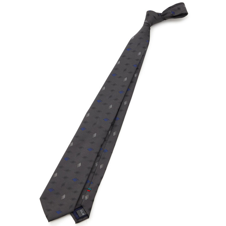 ブラックライン 【BLACK LINE】シルクブレンド小紋ネクタイ 7.5cm幅/グレー その他