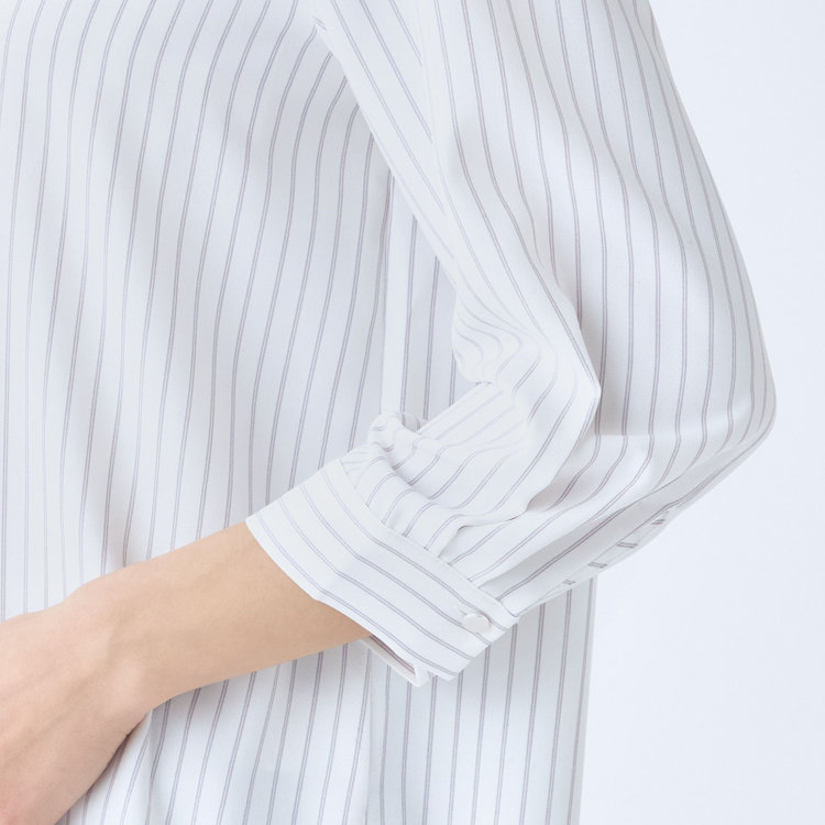 シルバーライン 【SILVER LINE/7分袖】バンドカラープルオーバー/ホワイト×グレー/「ウォッシャブル可能」「2WAYストレッチ」「防シワ」「UV加工」「接触冷感」 グレー淡色