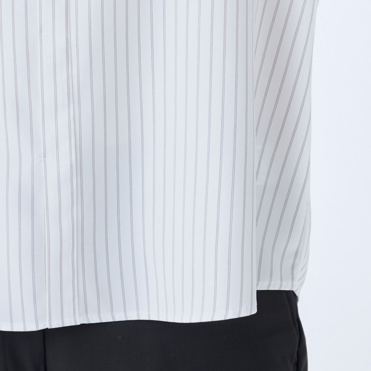 シルバーライン 【SILVER LINE/7分袖】バンドカラープルオーバー/ホワイト×グレー/「ウォッシャブル可能」「2WAYストレッチ」「防シワ」「UV加工」「接触冷感」 グレー淡色