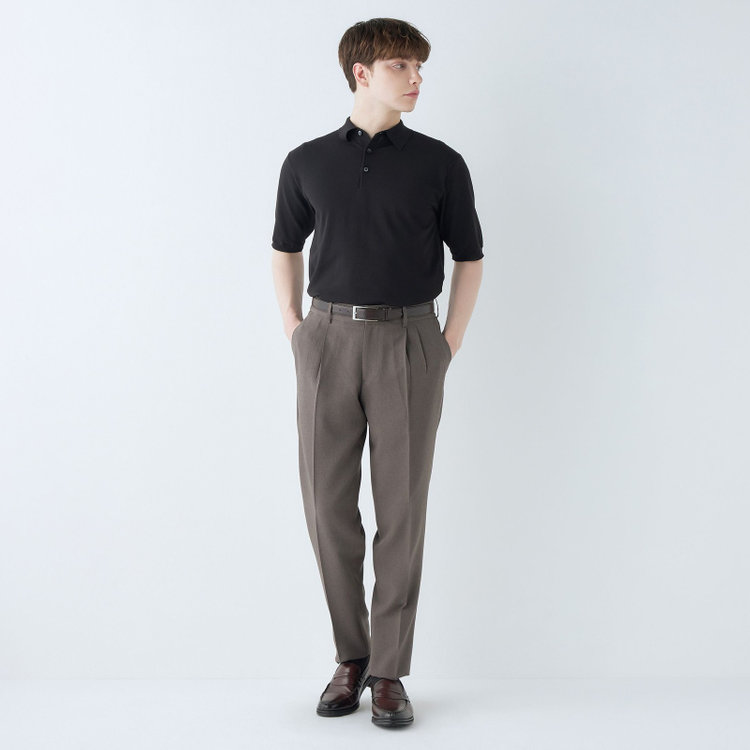 スーツセレクト 【RBC】【5分袖】コットンブレンドレトロポロシャツ/ブラック/マシンウォッシャブル 黒