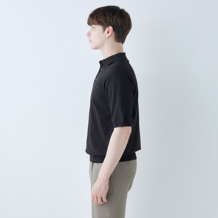 スーツセレクト 【RBC】【5分袖】コットンブレンドレトロポロシャツ/ブラック/マシンウォッシャブル 黒