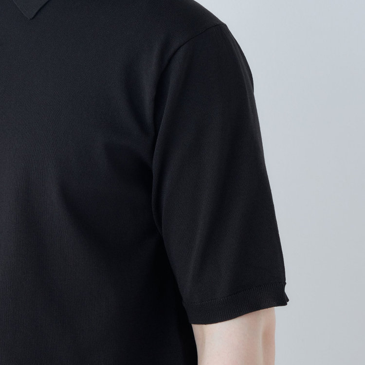 スーツセレクト 【RBC】【5分袖】コットンブレンドレトロポロシャツ/ブラック/マシンウォッシャブル 黒