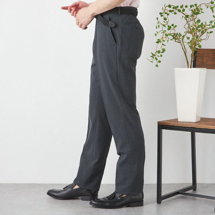 ブラックライン 【SLIM TAPERED】【春夏】ノータックテーパードパンツ/グレー×バーズアイ/「FREEZETECH 氷撃」冷感PRINT/4S SUSTAINABILITY&ECOLOGY FABRIC「ウォッシャブル」「ストレッチ」/※裾上げ済み仕様 グレー濃色