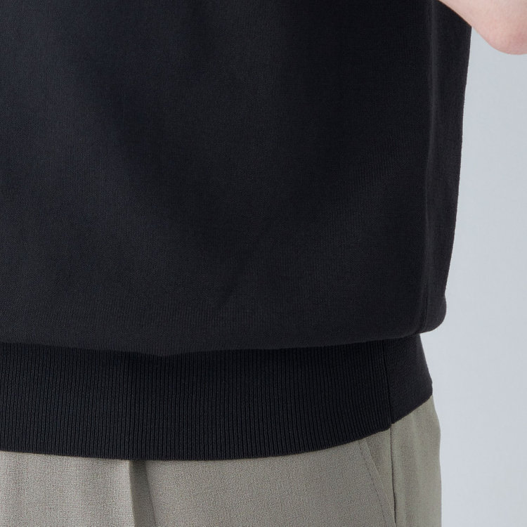 スーツセレクト 【RBC】【5分袖】コットンブレンドレトロポロシャツ/ブラック/マシンウォッシャブル 黒