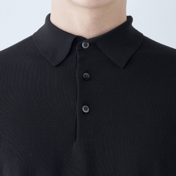 スーツセレクト 【RBC】【5分袖】コットンブレンドレトロポロシャツ/ブラック/マシンウォッシャブル 黒