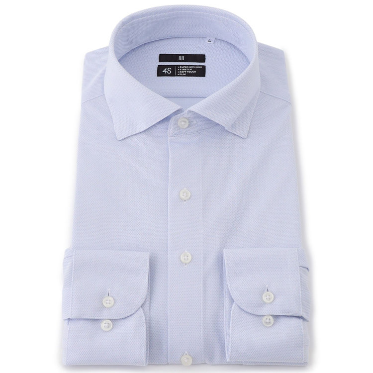 ブラックライン 【発送在庫あり】【BLACK LINE】ホリゾンタルワイドカラースナップダウンワイシャツ/ブルー×ドビー/「4S」スーパーノンアイロン・ストレッチ 青濃色