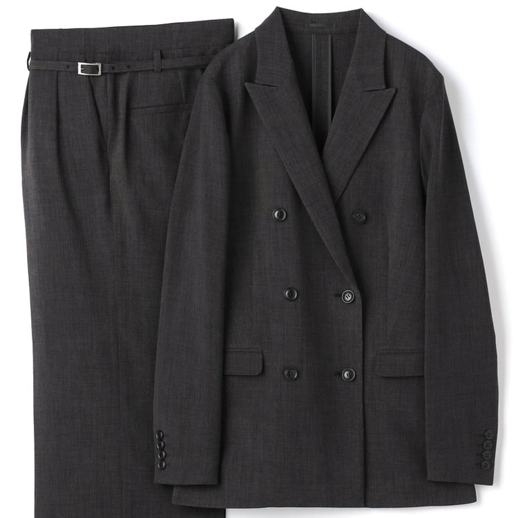 シルバーライン 【RELAX WIDE】【年間】 ダブルジャケットワイドパンツスーツ/グレー/4S SUSTAINABILITY&ECOLOGY FABRIC/※パンツ裾上げ済仕様 グレー濃色