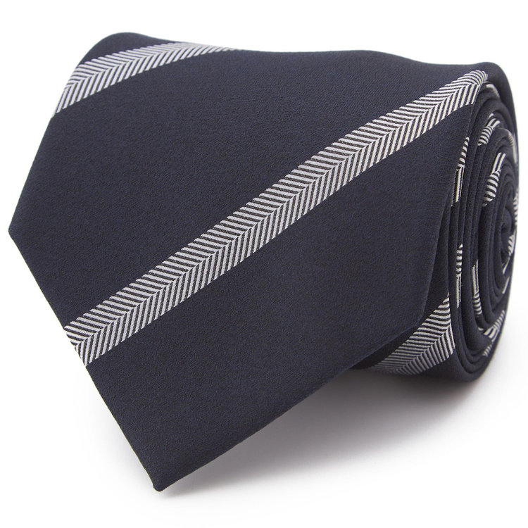 ブラックライン 【BLACK LINE】シルクブレンドストライプネクタイ 7.5cm幅/ネイビー×グレー その他