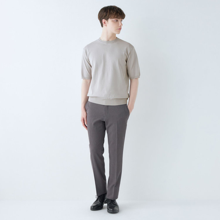 SUIT SELECT　アウトレット 【WEB限定/OUTLET/汚れ・キズ等有】【RBC】【5分袖】コットンブレンドクルーネックニット/グレー/マシンウォッシャブル グレー淡色