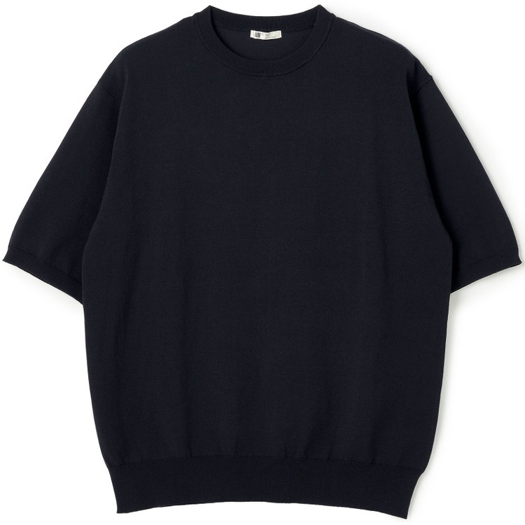 スーツセレクト 【RBC】【5分袖】コットンブレンドクルーネックニット/ネイビー/マシンウォッシャブル 紺中間