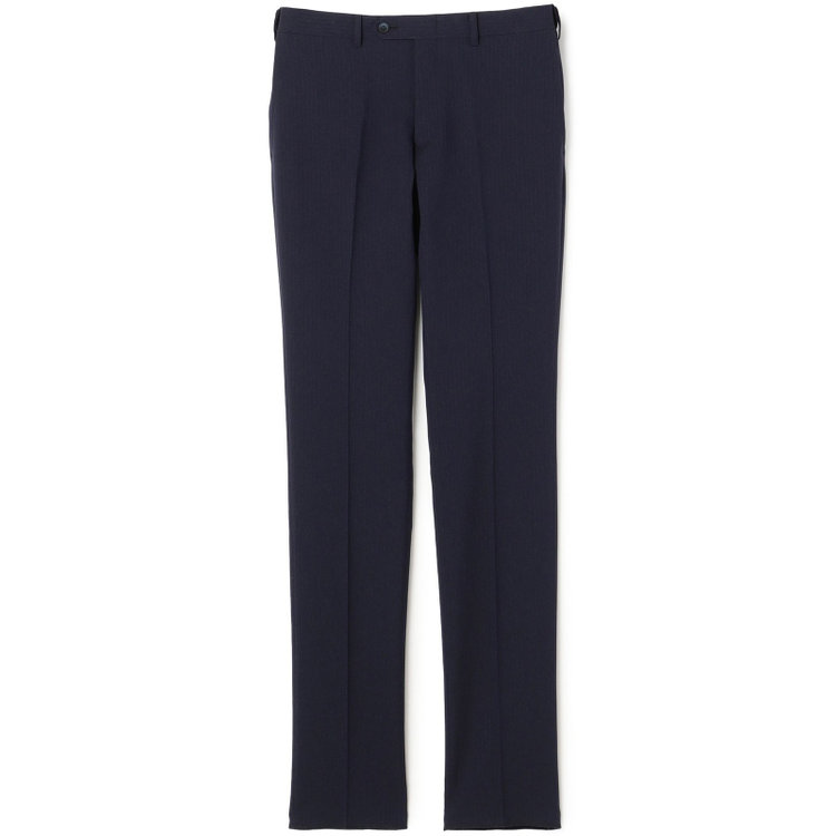 ブラックライン 【SLIM TAPERED】【春夏】0タックテーパードパンツ/ネイビー×シャドーストライプ/ウエストムーブ/ウォッシャブル/4S SUSTAINABILITY&ECOLOGY FABRIC/※裾上げ必要 紺中間