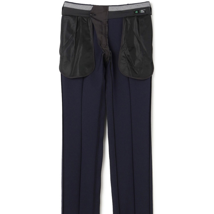 ブラックライン 【SLIM TAPERED】【春夏】0タックテーパードパンツ/ネイビー×シャドーストライプ/ウエストムーブ/ウォッシャブル/4S SUSTAINABILITY&ECOLOGY FABRIC/※裾上げ必要 紺中間