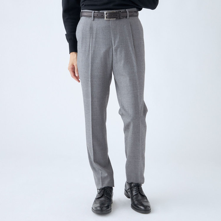 シルバーライン 【CLASSICO TAPERED】【秋冬】ウール 1タックテーパードパンツ/グレー×ソリッド/ウエストムーブ/※裾上げ必要 グレー淡色